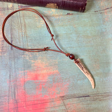 Load image into Gallery viewer, Natural Deer Antler Tip Necklace, Adjustable Leather Cord, Rustic Woodland Pendant, Handmade Nature Jewelry
