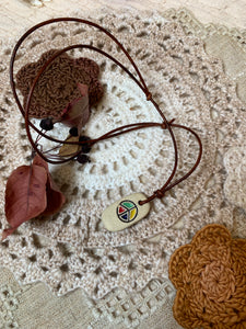 Leather Necklace With Ceramic Peace Sign