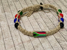 Load image into Gallery viewer, Hemp Bracelet with South Africa Flag Beads
