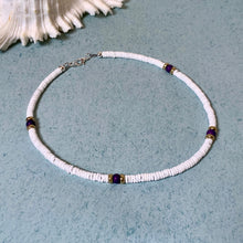 Load image into Gallery viewer, Sunset Puka Shell Necklace – Orange or Purple Beach Choker with Glass Beads
