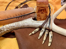 Load image into Gallery viewer, Viking Pendant Carved Deer Antler with Runes - Good Luck Charm - Gebo Rune- Norse/Warrior/Gift/Amulet - Leather Necklace
