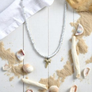 Shark Spirit Necklace – Puka Shell & Shark Tooth Tribal Jewelry, Custom Long Men's Unisex Necklace