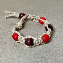 Load image into Gallery viewer, Thick Hemp Bracelet | Surfer Bracelet with Red Wood Beads
