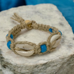 Boho Surfer Bracelet - Phatty Flat Hemp with Cowrie Shell Charm