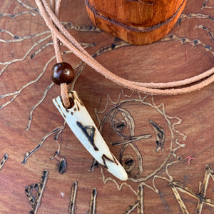 Viking Pendant Carved Deer Antler with Runes - Good Luck Charm - Thurisaz Rune- Norse/Warrior/Strong One/Amulet - Leather Necklace