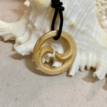 Load image into Gallery viewer, Carved Bone Koru Necklace – Māori Inspired Round Pendant, Men’s Surfer Jewelry

