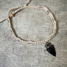Load image into Gallery viewer, Obsidian Arrowhead Hemp Necklace – Silver Wrapped Men's Tribal Stone Jewelry
