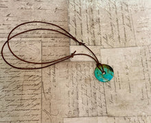 Load image into Gallery viewer, Leather Necklace With Mini Turquoise Donut
