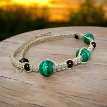 Load image into Gallery viewer, Green Harmony Hemp Necklace With Wooden And Green Glass Beads
