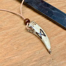 Load image into Gallery viewer, Handmade Viking rune necklace with carved antler pendant.

