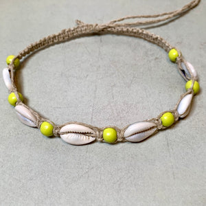 Beach Soul Necklace – Handmade in USA with Cowrie Shells and Yellow Beads