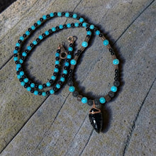 Load image into Gallery viewer, Obsidian Arrowhead Necklace for Men – Black Lava &amp; Turquoise Stone Tribal Necklace
