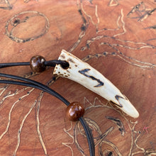 Load image into Gallery viewer, Viking Pendant Carved Deer Antler with Runes - Good Luck Charm - Eihwaz Rune- Norse/Warrior/World Tree/Amulet - Leather Necklace
