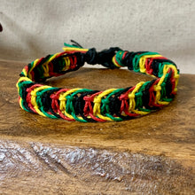 Load image into Gallery viewer, Rasta Hemp Bracelet – Handmade Flat Woven Surfer Bracelet, Unisex
