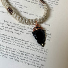 Load image into Gallery viewer, Black Obsidian Arrowhead Necklace – Copper Wrapped Hemp Necklace, Men's Primitive Jewelry
