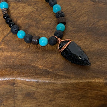 Load image into Gallery viewer, Obsidian Arrowhead Necklace for Men – Black Lava &amp; Turquoise Stone Tribal Necklace
