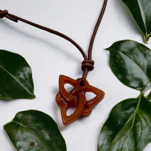 Last One - Leather Necklace With Celtic Knot Triskele Red Jade