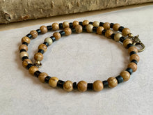 Load image into Gallery viewer, Tiger Jasper Necklace Real Stone Men&#39;s Primitive Jewelry, Men&#39;s Tribal Necklace, Rustic Choker for Men
