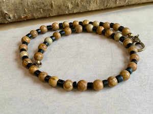 Tiger Jasper Necklace Real Stone Men's Primitive Jewelry, Men's Tribal Necklace, Rustic Choker for Men