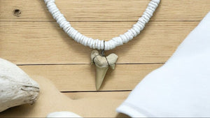 Shark Spirit Necklace – Puka Shell & Shark Tooth Tribal Jewelry, Custom Long Men's Unisex Necklace