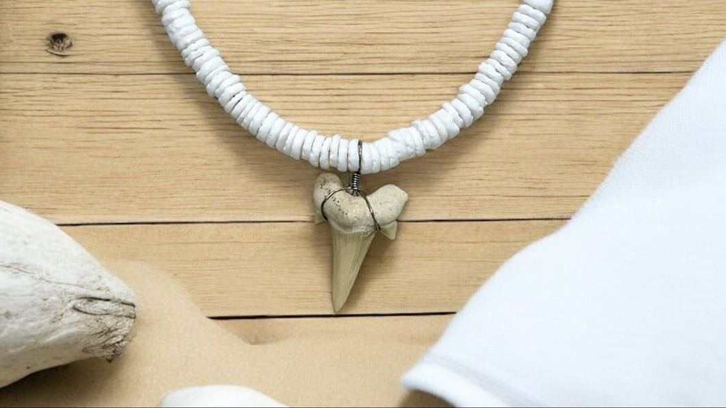 Shark Spirit Necklace – Puka Shell & Shark Tooth Tribal Jewelry, Custom Long Men's Unisex Necklace