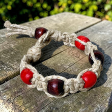 Load image into Gallery viewer, Thick Hemp Bracelet | Surfer Bracelet with Red Wood Beads
