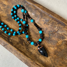 Load image into Gallery viewer, Obsidian Arrowhead Necklace for Men – Black Lava &amp; Turquoise Stone Tribal Necklace
