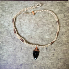 Load image into Gallery viewer, Black Obsidian Arrowhead Necklace – Copper Wrapped Hemp Necklace, Men's Primitive Jewelry
