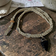 Load image into Gallery viewer, Obsidian Arrowhead Hemp Necklace – Silver Wrapped Men's Tribal Stone Jewelry
