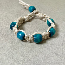 Load image into Gallery viewer, Thick Hemp Bracelet | Surfer Bracelet with Teal Wood Beads
