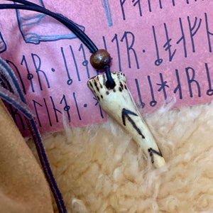 Viking Pendant Carved Deer Antler with Runes - Good Luck Charm - Tiwaz Rune- Norse/Warrior/Warrior/Amulet - Leather Necklace
