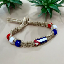 Load image into Gallery viewer, Handmade Hemp Bracelet with Cuba Flag Beads – Eco-Friendly Jewelry
