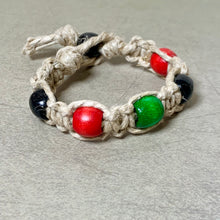 Load image into Gallery viewer, Phatty Hemp Bracelet with Rasta Color Wood Beads | Handmade Surfer Jewelry
