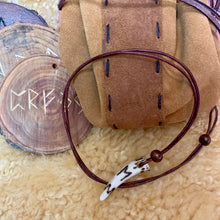 Load image into Gallery viewer, Viking Pendant Carved Deer Antler with Runes - Good Luck Charm - Ehwaz Rune- Norse/Warrior/Partnership/Amulet - Leather Necklace
