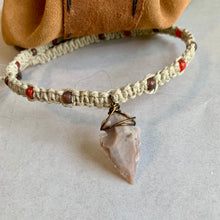 Load image into Gallery viewer, Arrowhead Hemp Necklace with Real Flint Stone, Primitive Jewelry, Men&#39;s Tribal Necklace
