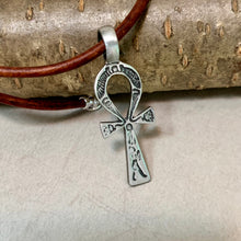 Load image into Gallery viewer, Leather Necklace with Ankh Cross Pendant – Ancient Symbol Jewelry
