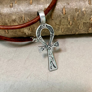 Leather Necklace with Ankh Cross Pendant – Ancient Symbol Jewelry