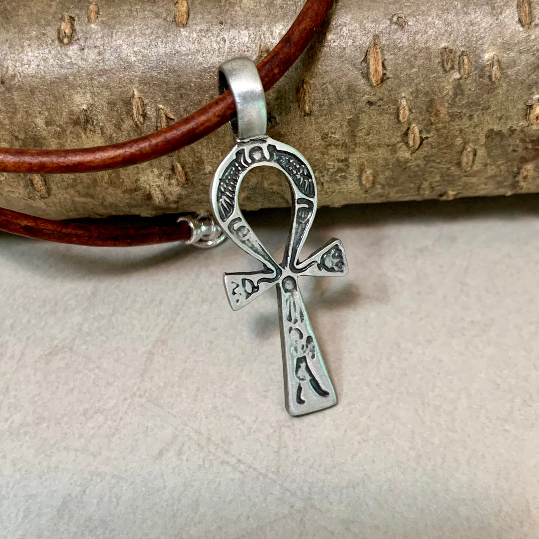 Leather Necklace with Ankh Cross Pendant – Ancient Symbol Jewelry
