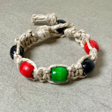 Load image into Gallery viewer, Phatty Hemp Bracelet with Rasta Color Wood Beads | Handmade Surfer Jewelry
