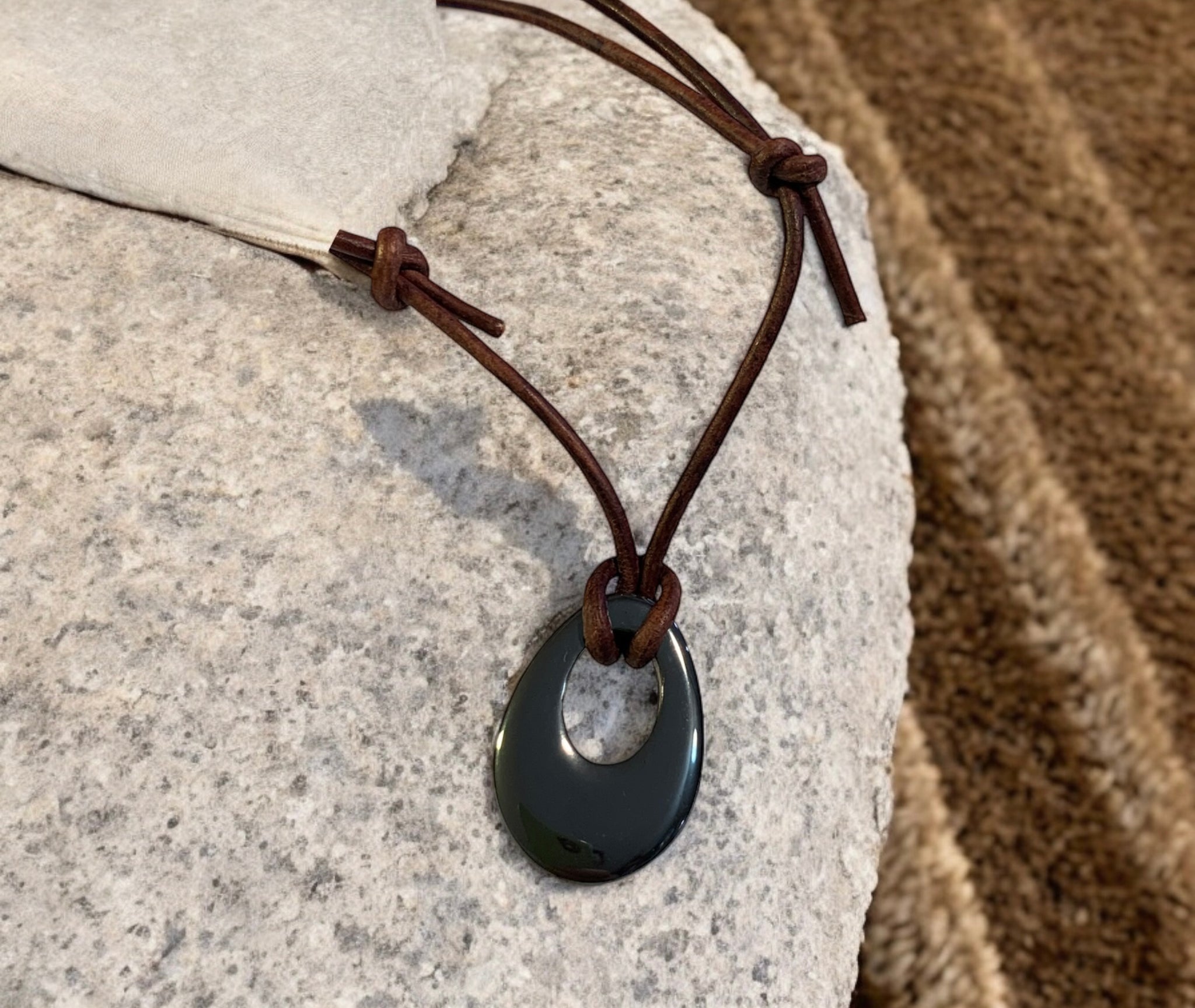 Boho Leather Choker Necklace For Women - Adjustable Brown Cord, Round Pendant, Vintage Style - View #7