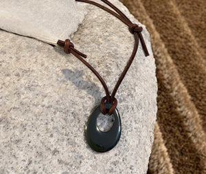 Leather Necklace With Black Hemalyke Donut