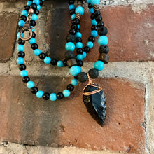 Load image into Gallery viewer, Obsidian Arrowhead Necklace for Men – Black Lava &amp; Turquoise Stone Tribal Necklace
