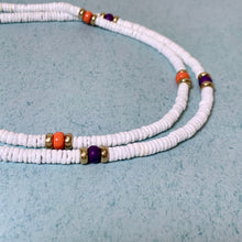Load image into Gallery viewer, Sunset Puka Shell Necklace – Orange or Purple Beach Choker with Glass Beads
