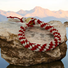 Load image into Gallery viewer, Handmade Red and White Hemp Bracelet – Festive Christmas Boho Accessory
