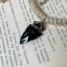 Load image into Gallery viewer, Obsidian Arrowhead Hemp Necklace – Silver Wrapped Men's Tribal Stone Jewelry
