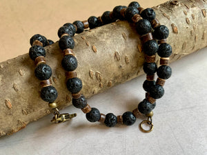 Black Lava Necklace Real Stone Mens Primitive Jewelry, Men's Tribal Necklace, Rustic Choker for Men