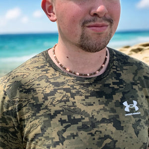 Tropical Tide Necklace – Ocean-Inspired Surfer Jewelry for Men - Red Lip Shell, Pyrite & Coco