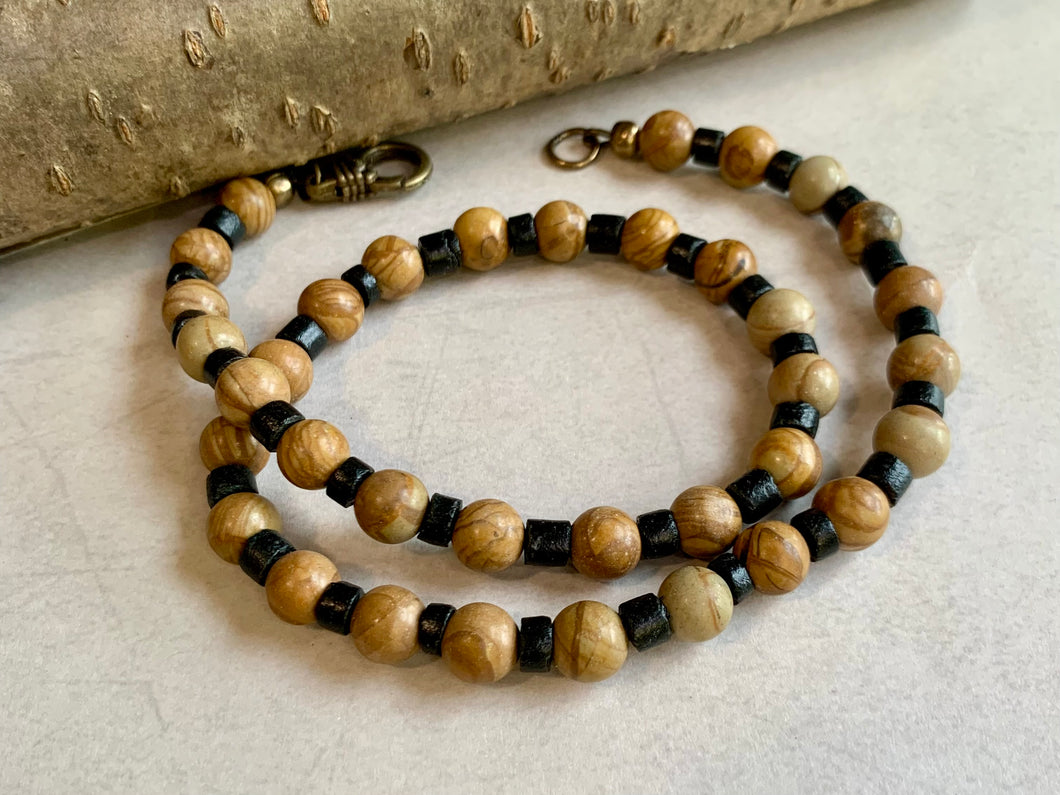 Tiger Jasper Necklace Real Stone Men's Primitive Jewelry, Men's Tribal Necklace, Rustic Choker for Men