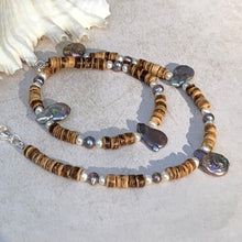 Load image into Gallery viewer, Wave Rider Necklace – Coastal Beaded Unisex Choker - Coconut Shells and Pearls
