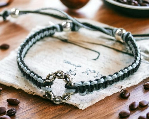 Friendship Bracelet Silver Circle On Cotton Cord